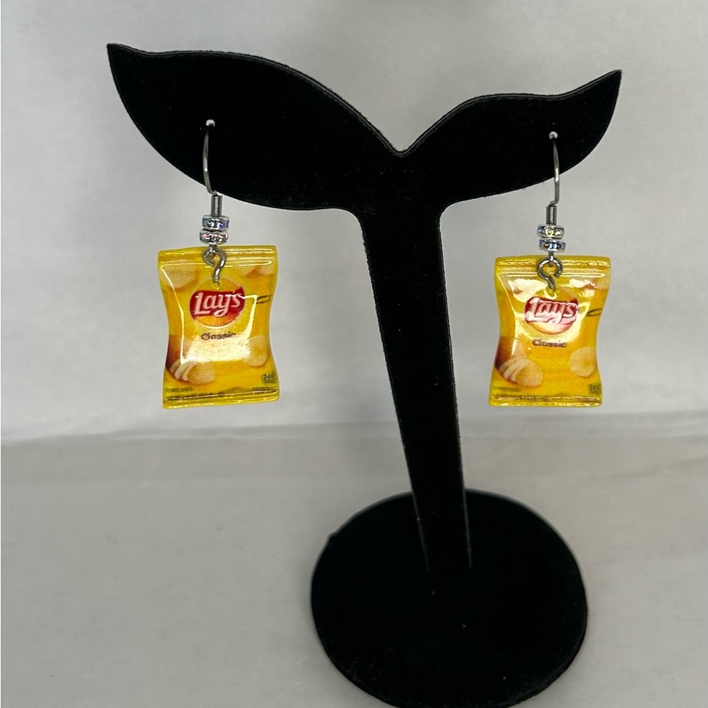 NEW Handmade Hook Style Pierced AB Crystals & Mini Potato Chips Earring Set